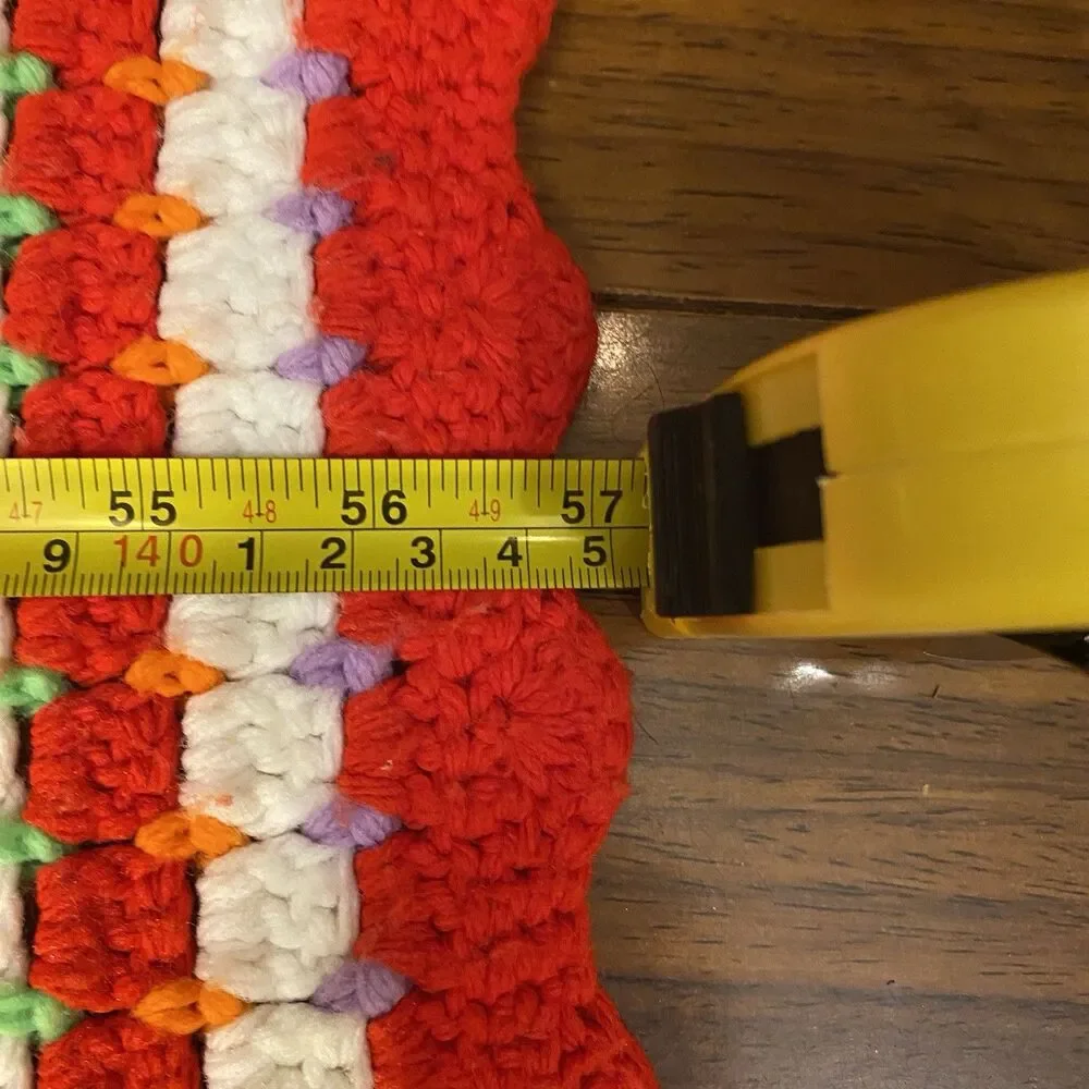 Vintage MCM Hand Crocheted Grit Stitch Afghan Red & White 57” X 44”